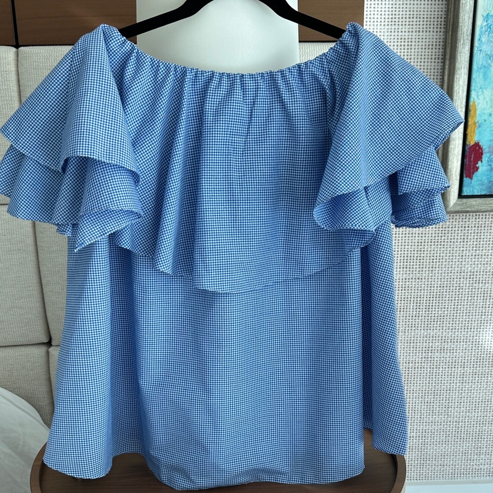 MLM Blue Checkered Off-Shoulder Blouse